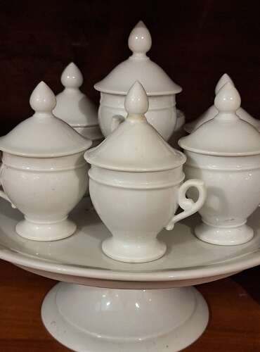 19th c service a creme en porcelaine porcelain custard service on stand