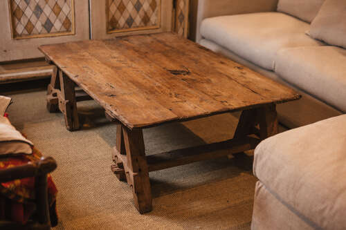 Large rustic antique French fruitwood coffee table