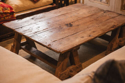 Large rustic antique French fruitwood coffee table