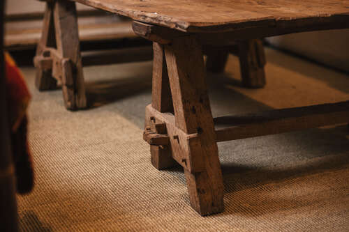 Large rustic antique French fruitwood coffee table