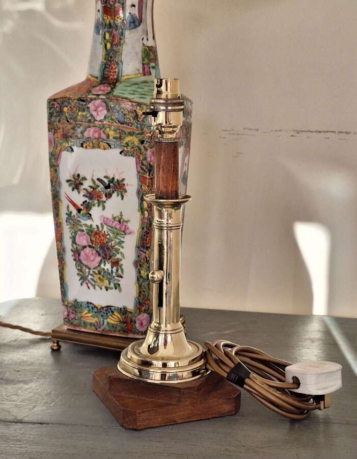 19th century French brass candlestick lamp