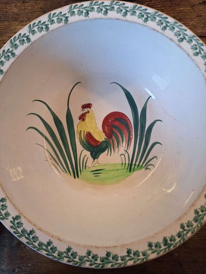 Cock-a-doodle-do French faience pottery bowl c.1930