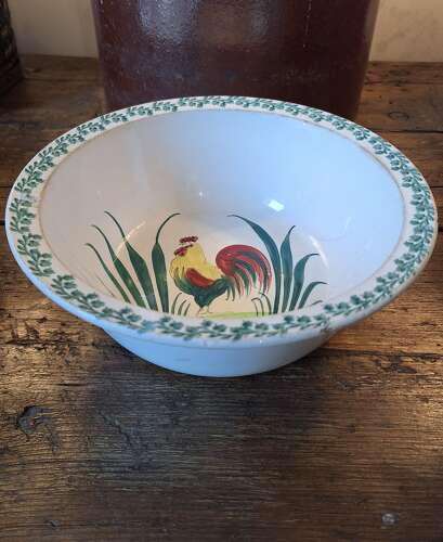 Cock-a-doodle-do French faience pottery bowl c.1930