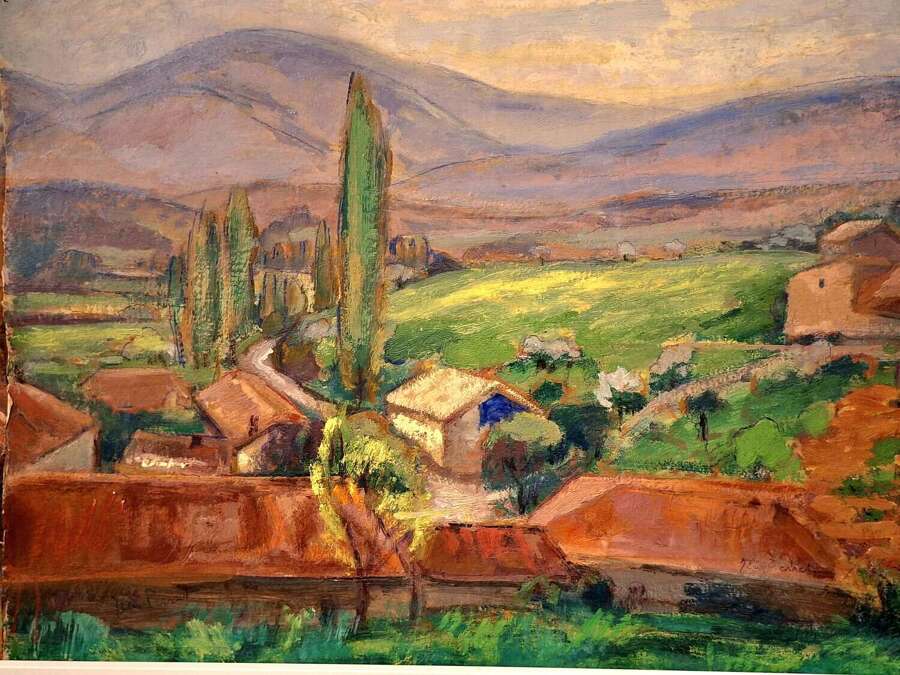 French mid century oil on board