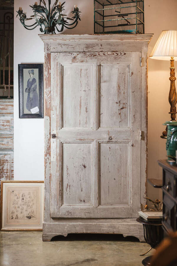19th century French painted pine wardrobe