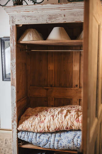 19th century French painted pine wardrobe