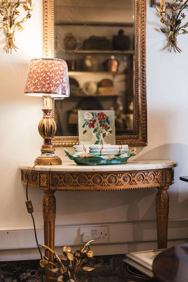 18th century French pine console table with marble top