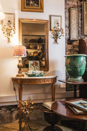 18th century French pine console table with marble top