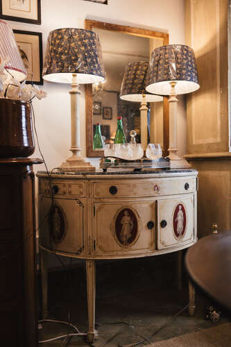 19th century demi lune side table with marble top