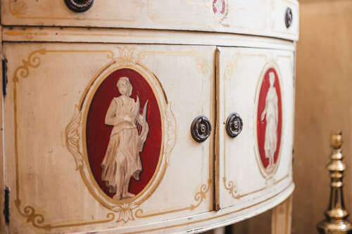 19th century demi lune side table with marble top