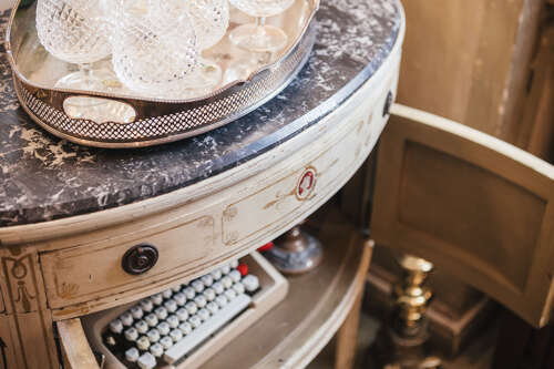 19th century demi lune side table with marble top