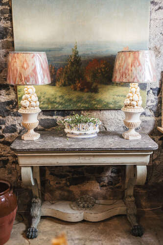 19th century painted marble top console table