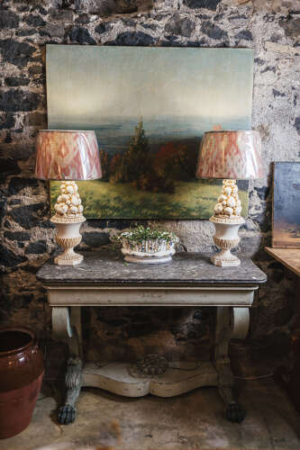 19th century painted marble top console table
