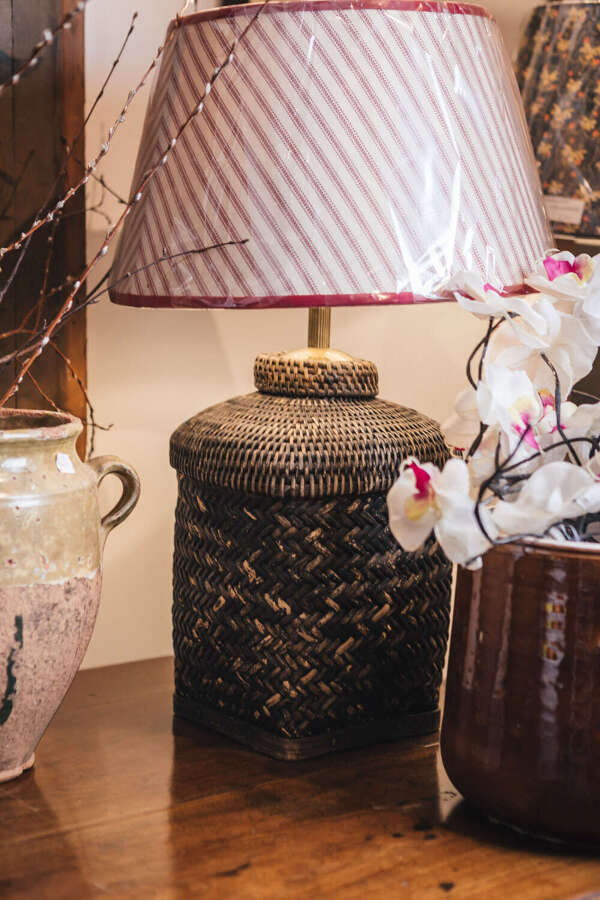 Pair of mid century woven caddy lamp bases