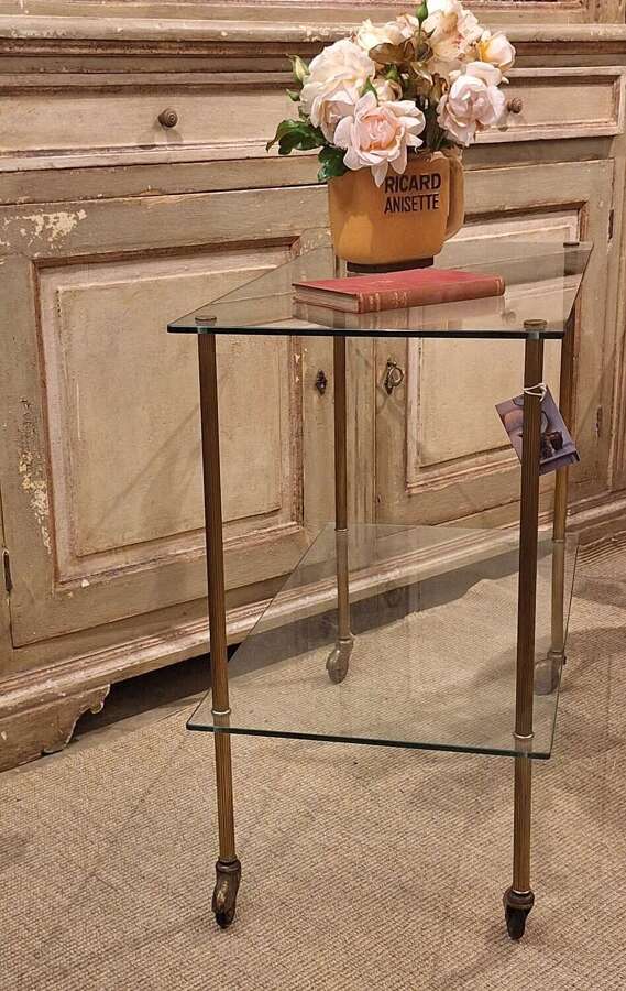Mid-century French brass and glass trolley table